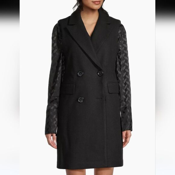 Sam Edelman Double-Breasted Longline Vest Coat Black Size 16 - Picture 2 of 16